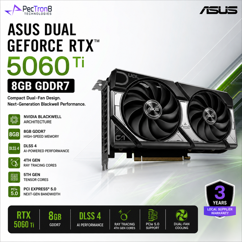 ASUS Dual GeForce RTX 5060 Ti 8GB GDDR7 Graphics Card | NVIDIA Blackwell | DLSS 4 | PCIe 5.0