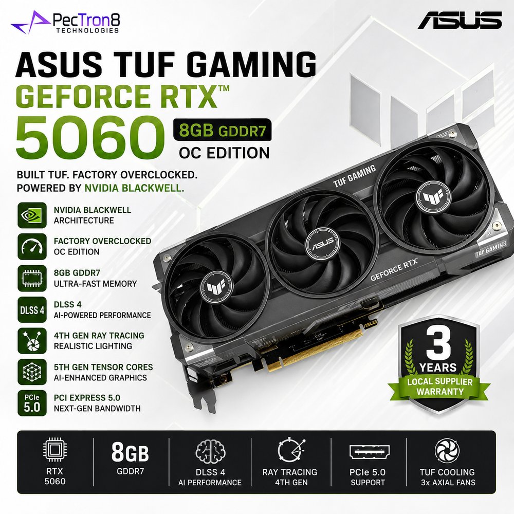ASUS TUF Gaming GeForce RTX 5060 8GB GDDR7 OC Edition Graphics Card | NVIDIA Blackwell | DLSS 4 | PCIe 5.0 | Aura Sync