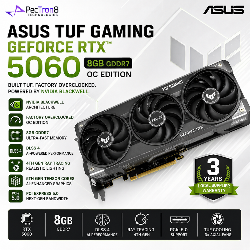 ASUS TUF Gaming GeForce RTX 5060 8GB GDDR7 OC Edition Graphics Card | NVIDIA Blackwell | DLSS 4 | PCIe 5.0 | Aura Sync