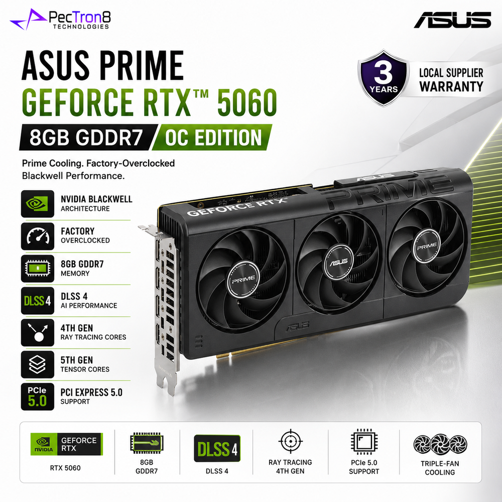 ASUS PRIME GeForce RTX 5060 8GB GDDR7 OC Edition Graphics Card | NVIDIA Blackwell | DLSS 4 | PCIe 5.0
