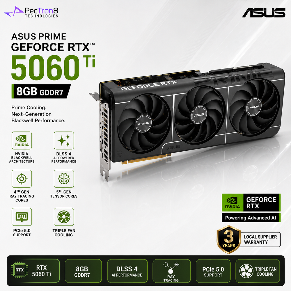 ASUS PRIME GeForce RTX 5060 Ti 8GB GDDR7 Graphics Card | NVIDIA Blackwell | DLSS 4 | PCIe 5.0