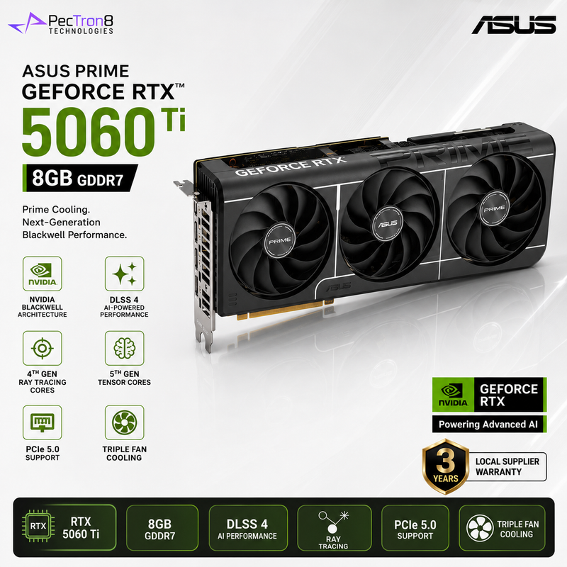 ASUS PRIME GeForce RTX 5060 Ti 8GB GDDR7 Graphics Card | NVIDIA Blackwell | DLSS 4 | PCIe 5.0