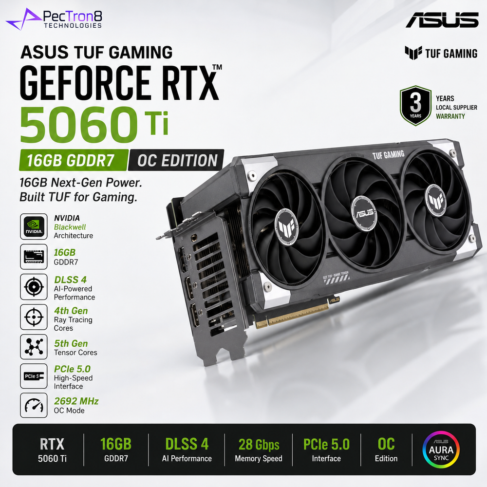 ASUS TUF Gaming GeForce RTX 5060 Ti 16GB GDDR7 OC Edition PCIe 5.0 DLSS 4 16GB Graphics Card