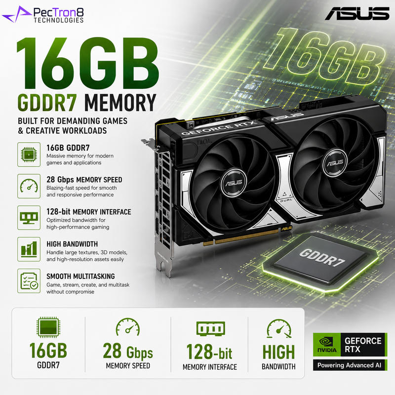 ASUS Dual GeForce RTX 5060 Ti 16GB GDDR7 Graphics Card | NVIDIA Blackwell | DLSS 4 | PCIe 5.0 | DP 2.1b