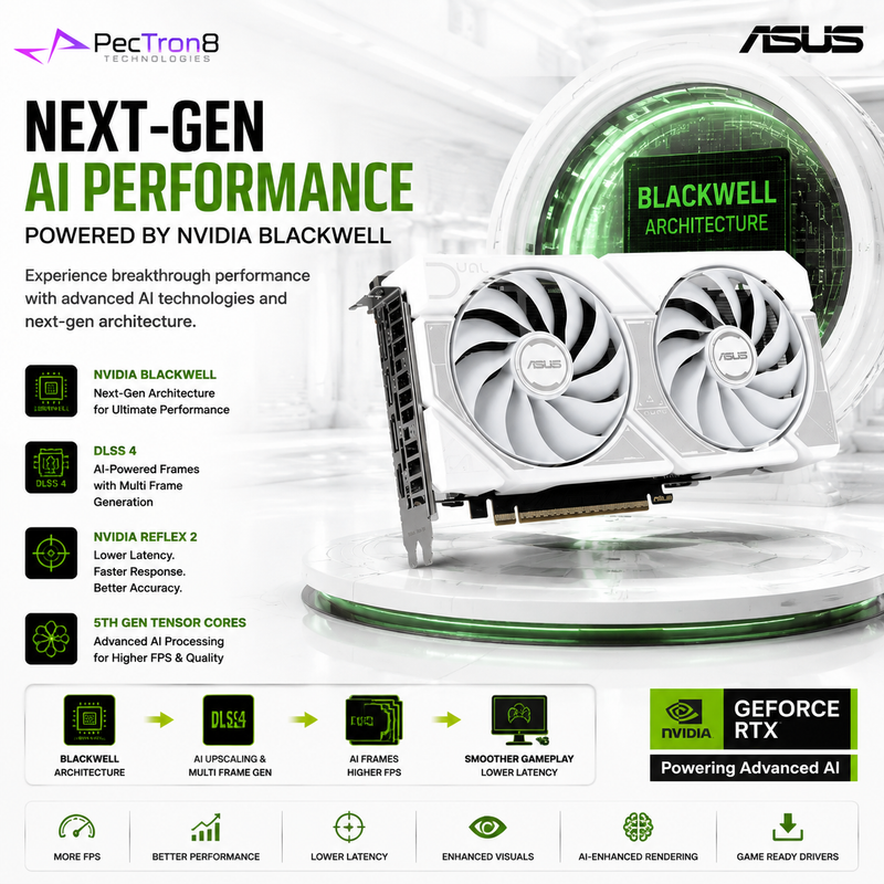 ASUS Dual GeForce RTX™ 5060 White OC Edition 8GB GDDR7 Graphics Card | NVIDIA Blackwell | DLSS 4 | PCIe 5.0