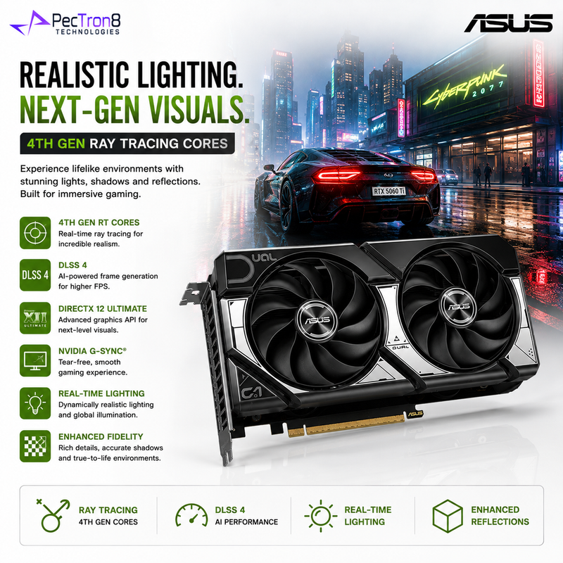 ASUS Dual GeForce RTX 5060 Ti 8GB GDDR7 Graphics Card | NVIDIA Blackwell | DLSS 4 | PCIe 5.0