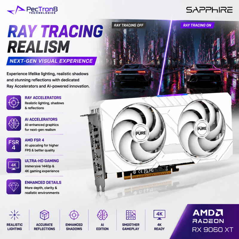 SAPPHIRE PURE RX 9060 XT Gaming OC 16GB GDDR6 Graphics Card | AMD RDNA 4 | FSR 4 | Ray Tracing | PCIe 5.0