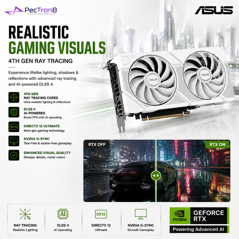 ASUS Dual GeForce RTX™ 5060 White OC Edition 8GB GDDR7 Graphics Card | NVIDIA Blackwell | DLSS 4 | PCIe 5.0