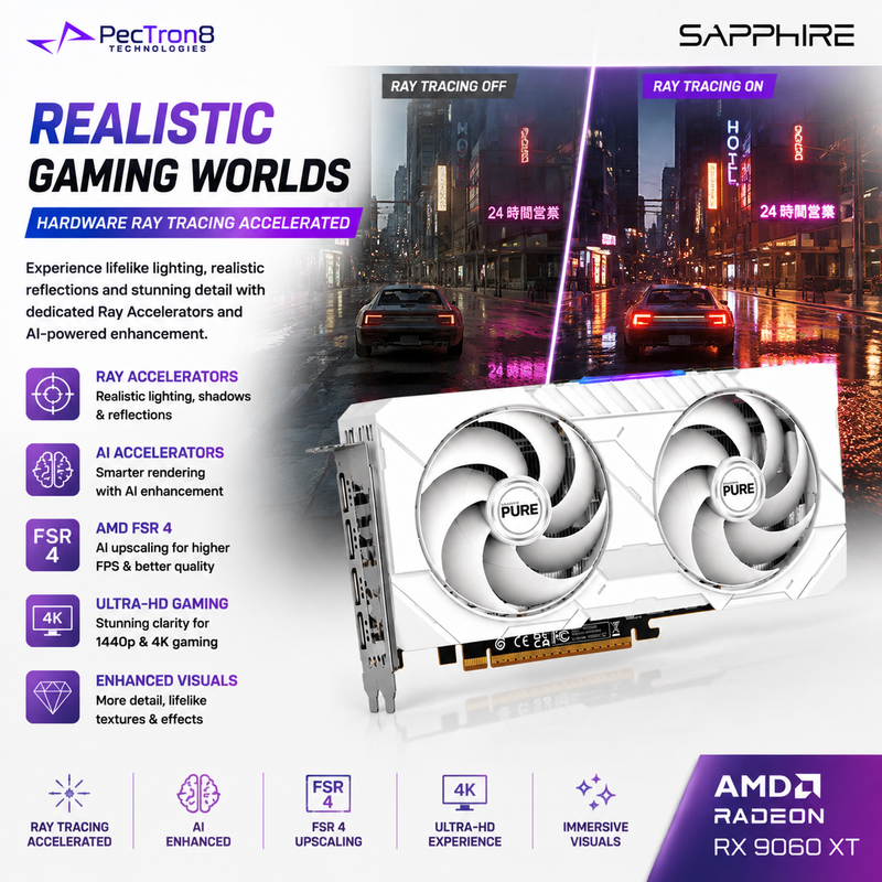 SAPPHIRE PURE RX 9060 XT Gaming OC 16GB GDDR6 Graphics Card | AMD RDNA 4 | FSR 4 | Ray Tracing | PCIe 5.0