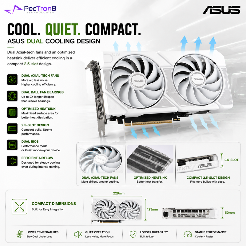 ASUS Dual GeForce RTX™ 5060 White OC Edition 8GB GDDR7 Graphics Card | NVIDIA Blackwell | DLSS 4 | PCIe 5.0