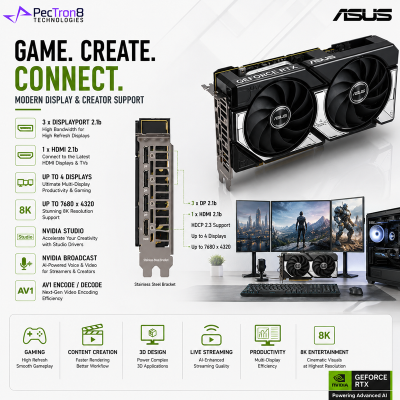 ASUS Dual GeForce RTX 5060 Ti 16GB GDDR7 OC Edition Graphics Card | Blackwell | DLSS 4 | PCIe 5.0 | DP 2.1b