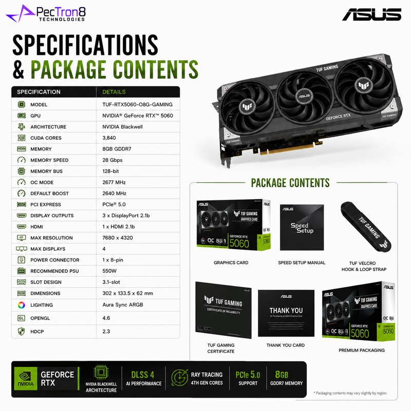 ASUS TUF Gaming GeForce RTX 5060 8GB GDDR7 OC Edition Graphics Card | NVIDIA Blackwell | DLSS 4 | PCIe 5.0 | Aura Sync