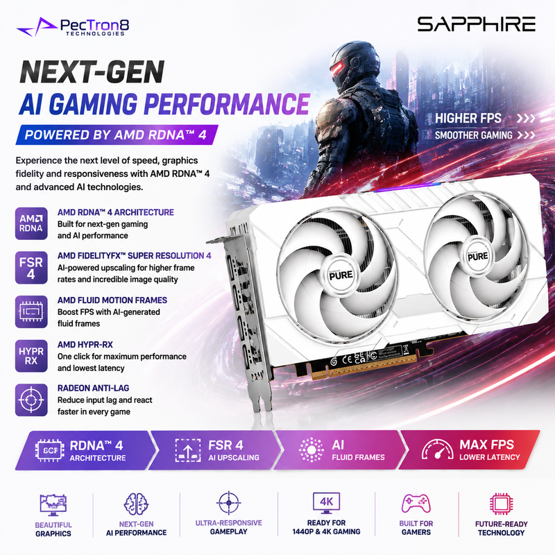 SAPPHIRE PURE RX 9060 XT Gaming OC 16GB GDDR6 Graphics Card | AMD RDNA 4 | FSR 4 | Ray Tracing | PCIe 5.0