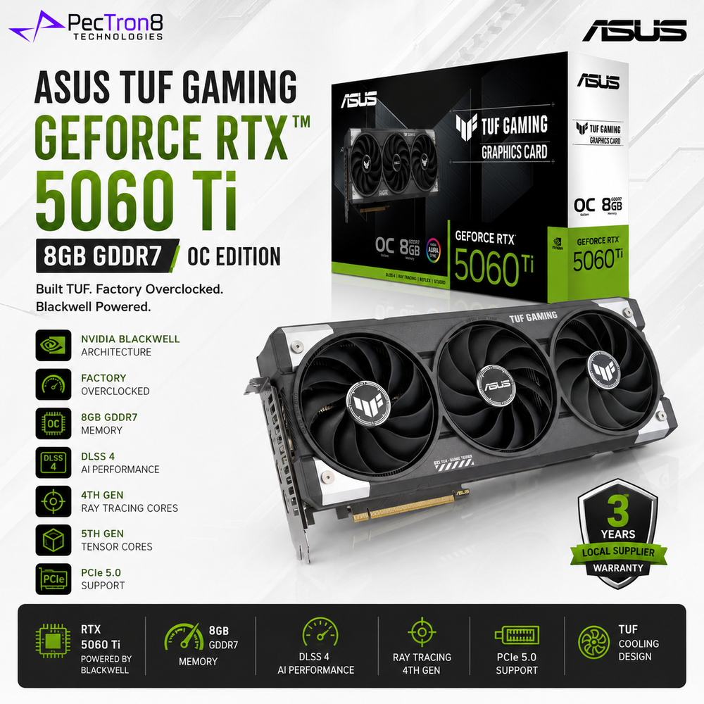 ASUS TUF Gaming GeForce RTX 5060 Ti 8GB GDDR7 OC Edition Graphics Card | NVIDIA Blackwell | DLSS 4 | PCIe 5.0