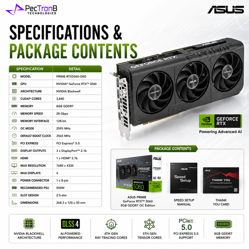 ASUS PRIME GeForce RTX 5060 8GB GDDR7 OC Edition Graphics Card | NVIDIA Blackwell | DLSS 4 | PCIe 5.0
