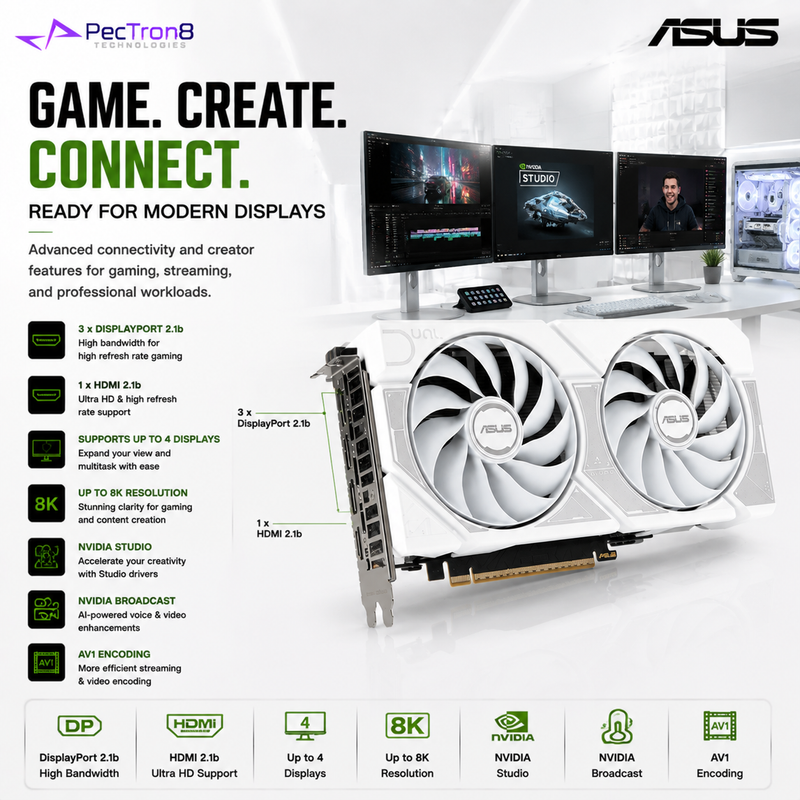 ASUS Dual GeForce RTX™ 5060 White OC Edition 8GB GDDR7 Graphics Card | NVIDIA Blackwell | DLSS 4 | PCIe 5.0