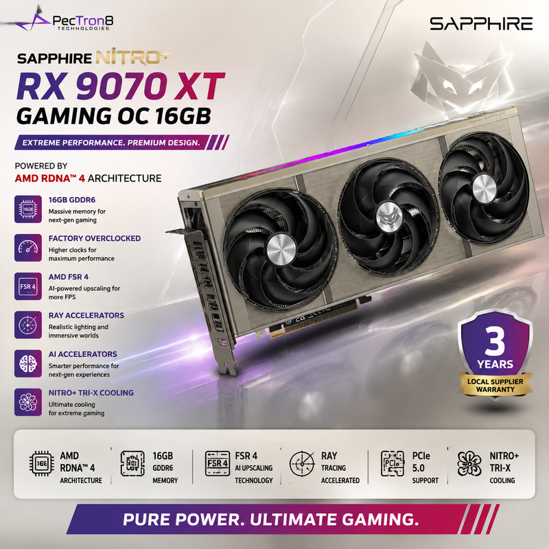SAPPHIRE NITRO+ RX 9070 XT Gaming OC 16GB GDDR6 Graphics Card | AMD RDNA 4 | FSR 4 | Ray Tracing | PCIe 5.0