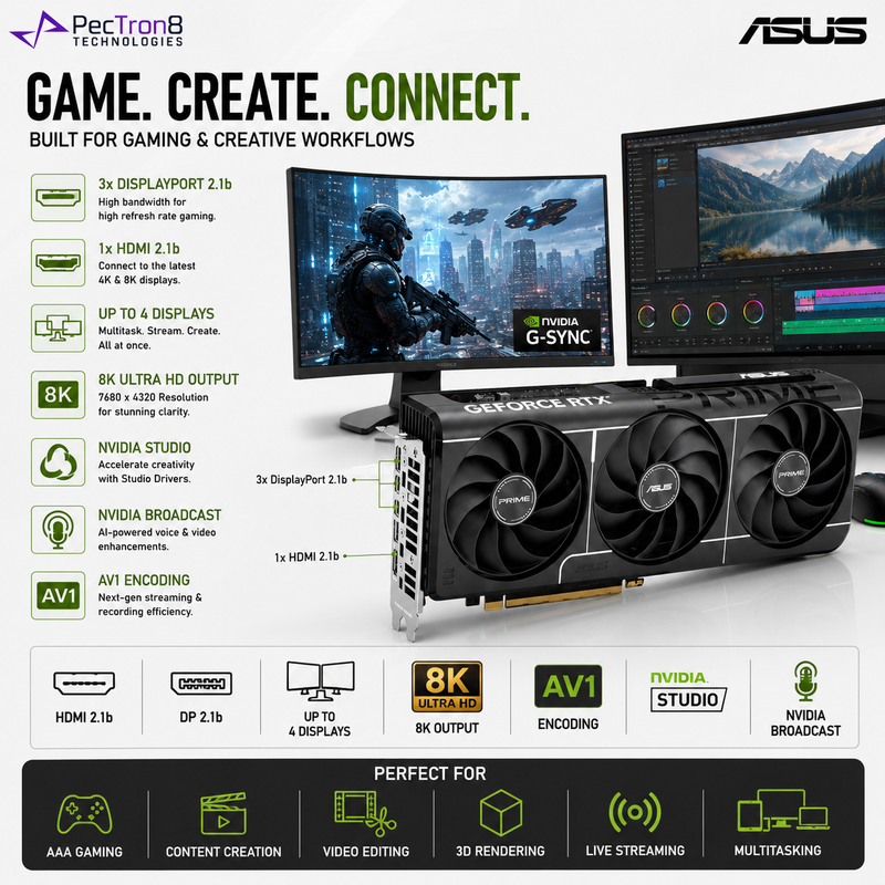 ASUS PRIME GeForce RTX 5060 Ti 16GB GDDR7 OC Edition Graphics Card | PCIe 5.0 | DLSS 4 | HDMI 2.1b | DisplayPort 2.1b