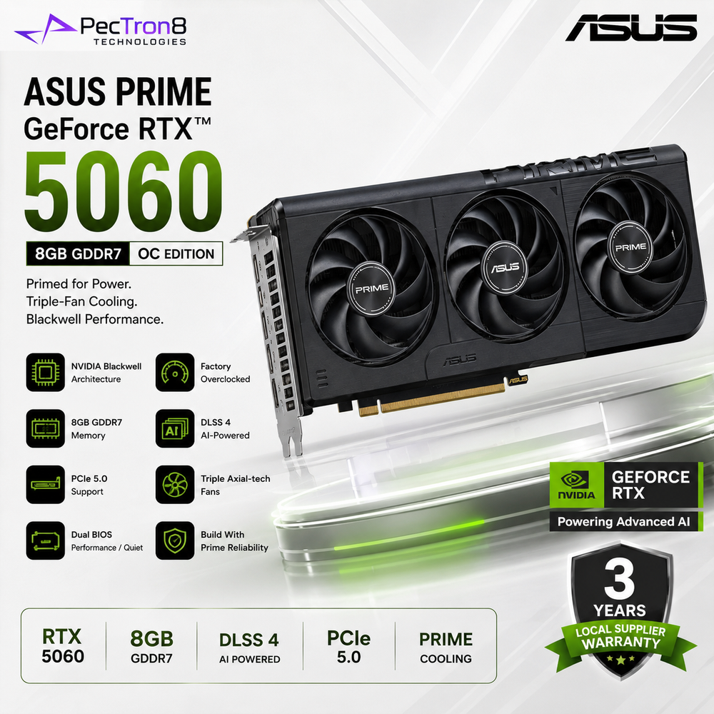 ASUS PRIME GeForce RTX 5060 8GB GDDR7 OC Edition Graphics Card | NVIDIA Blackwell | DLSS 4 | PCIe 5.0