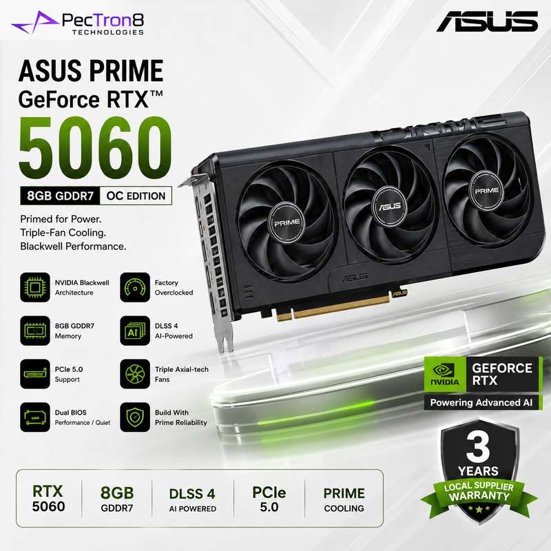 ASUS PRIME GeForce RTX 5060 8GB GDDR7 OC Edition Graphics Card | NVIDIA Blackwell | DLSS 4 | PCIe 5.0