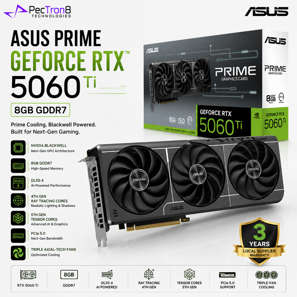 ASUS PRIME GeForce RTX 5060 Ti 8GB GDDR7 Graphics Card | NVIDIA Blackwell | DLSS 4 | PCIe 5.0