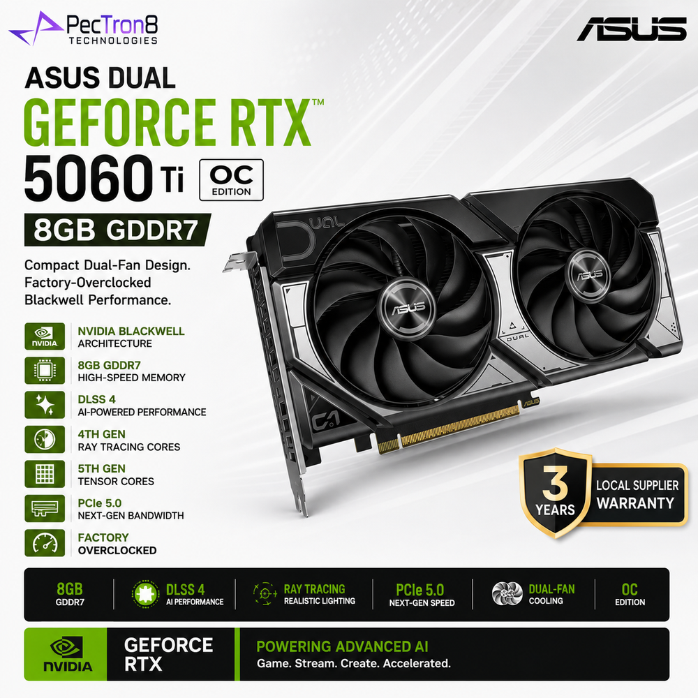 ASUS Dual GeForce RTX 5060 Ti 8GB GDDR7 OC Edition Graphics Card | Blackwell | DLSS 4 | PCIe 5.0