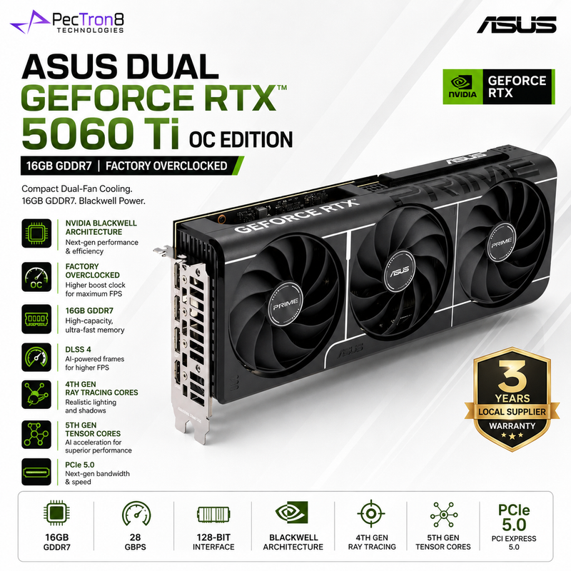 ASUS Dual GeForce RTX 5060 Ti 16GB GDDR7 OC Edition Graphics Card | NVIDIA Blackwell | DLSS 4 | PCIe 5.0