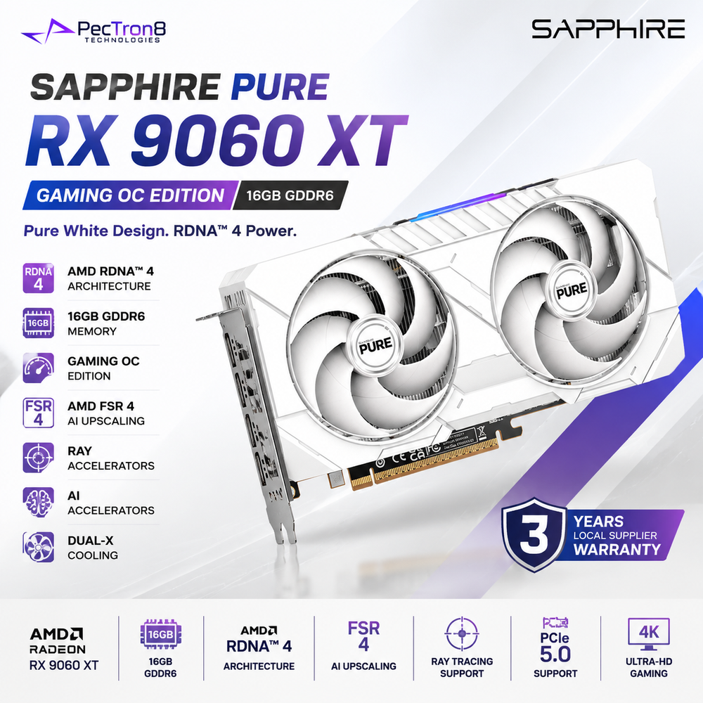 SAPPHIRE PURE RX 9060 XT Gaming OC 16GB GDDR6 Graphics Card | AMD RDNA 4 | FSR 4 | Ray Tracing | PCIe 5.0