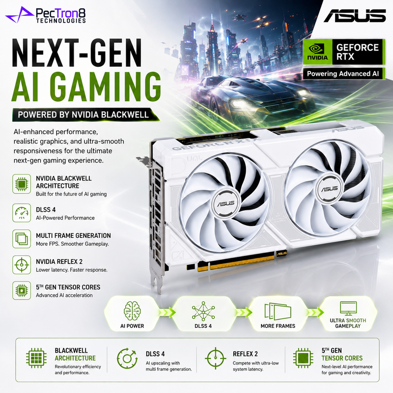 ASUS Dual GeForce RTX 5060 Ti 16GB GDDR7 White OC Edition Graphics Card | NVIDIA Blackwell | DLSS 4 | PCIe 5.0 | HDMI 2.1b | DisplayPort 2.1b