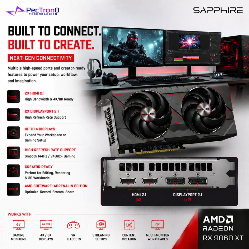 SAPPHIRE PULSE AMD Radeon RX 9060 XT Gaming OC 16GB GDDR6 Graphics Card | RDNA 4 | FSR 4 | Ray Tracing