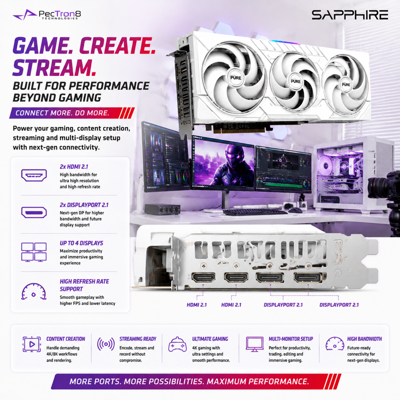 SAPPHIRE PURE RX 9070 XT Gaming OC 16GB GDDR6 Graphics Card | AMD RDNA 4 | FSR 4 | Ray Tracing | White Edition