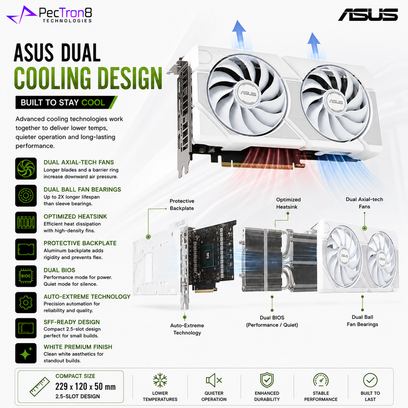 ASUS Dual GeForce RTX™ 5060 Ti 8GB GDDR7 White OC Edition Graphics Card | NVIDIA Blackwell | DLSS 4 | PCIe 5.0