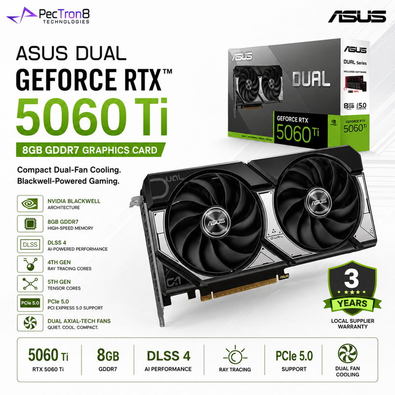 ASUS Dual GeForce RTX 5060 Ti 8GB GDDR7 Graphics Card | NVIDIA Blackwell | DLSS 4 | PCIe 5.0