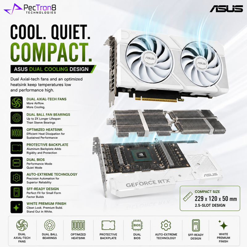 ASUS Dual GeForce RTX™ 5060 Ti 8GB GDDR7 White OC Edition Graphics Card | NVIDIA Blackwell | DLSS 4 | PCIe 5.0