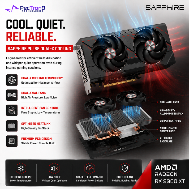 SAPPHIRE PULSE AMD Radeon RX 9060 XT Gaming OC 16GB GDDR6 Graphics Card | RDNA 4 | FSR 4 | Ray Tracing