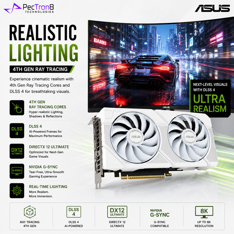 ASUS Dual GeForce RTX™ 5060 Ti 8GB GDDR7 White OC Edition Graphics Card | NVIDIA Blackwell | DLSS 4 | PCIe 5.0