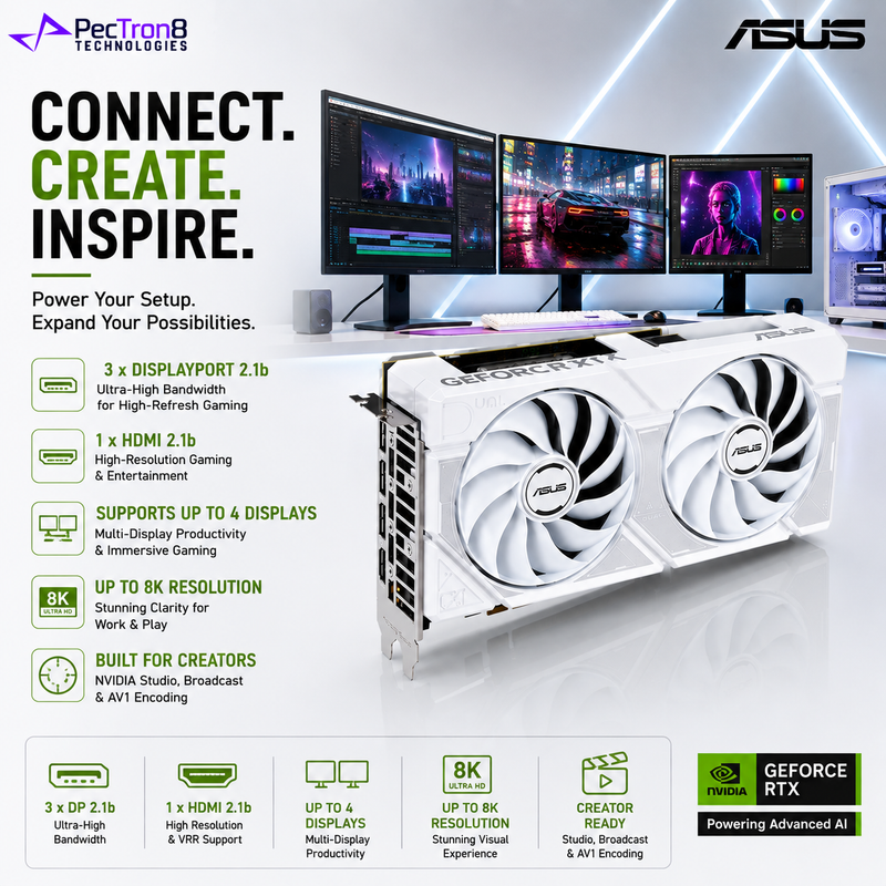 ASUS Dual GeForce RTX 5060 Ti 16GB GDDR7 White OC Edition Graphics Card | NVIDIA Blackwell | DLSS 4 | PCIe 5.0 | HDMI 2.1b | DisplayPort 2.1b