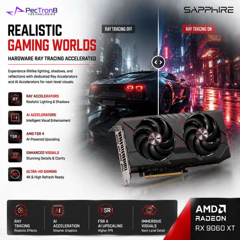SAPPHIRE PULSE AMD Radeon RX 9060 XT Gaming OC 16GB GDDR6 Graphics Card | RDNA 4 | FSR 4 | Ray Tracing
