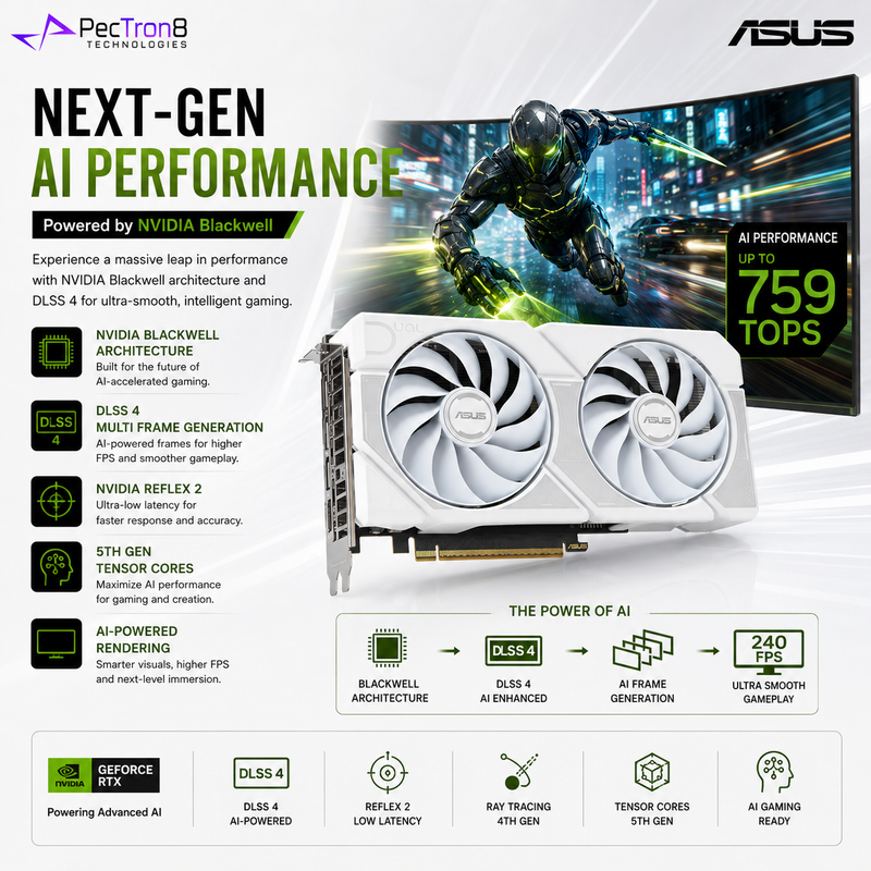 ASUS Dual GeForce RTX™ 5060 Ti 8GB GDDR7 White OC Edition Graphics Card | NVIDIA Blackwell | DLSS 4 | PCIe 5.0