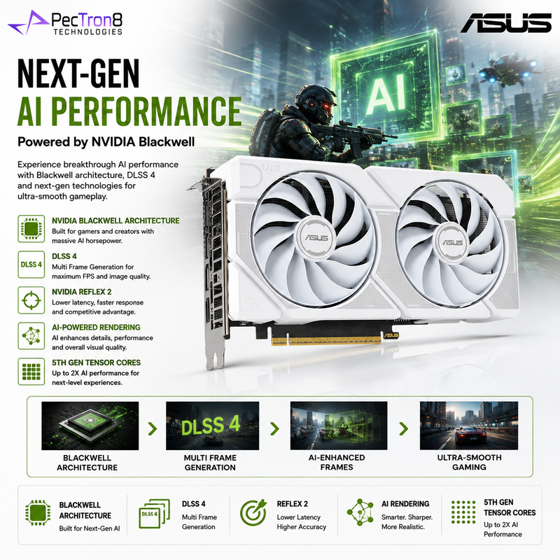 ASUS Dual GeForce RTX 5060 Ti 8GB GDDR7 White OC Edition Graphics Card | Blackwell | DLSS 4 | PCIe 5.0