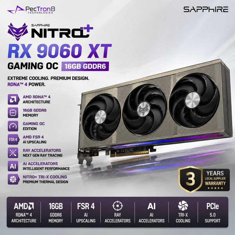 SAPPHIRE NITRO+ RX 9060 XT Gaming OC 16GB GDDR6 Graphics Card | AMD RDNA 4 | FSR 4 | Ray Tracing | PCIe 5.0