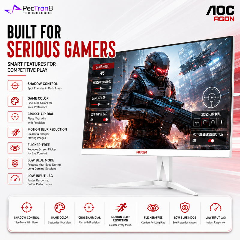 AOC AGON AG275QXW 27" QHD Fast IPS 180Hz 1ms Adaptive-Sync White Gaming Monitor Height Adjustable DisplayPort HDMI