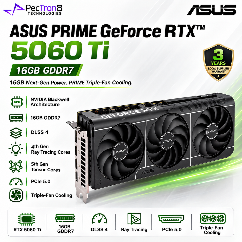 ASUS PRIME GeForce RTX 5060 Ti 16GB GDDR7 Graphics Card | NVIDIA Blackwell | DLSS 4 | PCIe 5.0