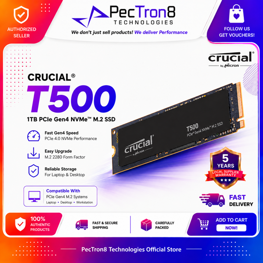 Crucial T500 PCIe Gen4 NVMe M.2 2280 SSD 1TB/2TB/4TB Non-Heatsink Internal SSD | Laptop Desktop Compatible | 5Y Warranty