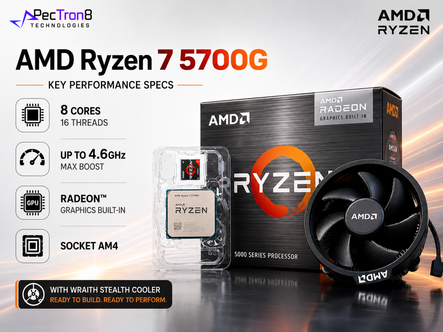 AMD Ryzen 7 5700G AM4 Desktop Processor with Radeon Graphics and Wraith Stealth Cooler