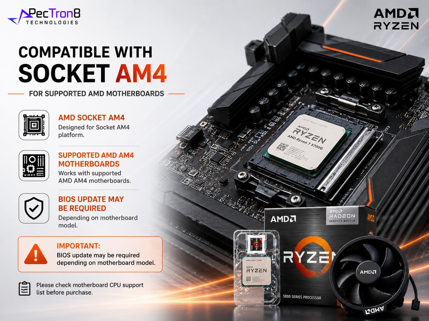 AMD Ryzen 7 5700G AM4 Desktop Processor with Radeon Graphics and Wraith Stealth Cooler