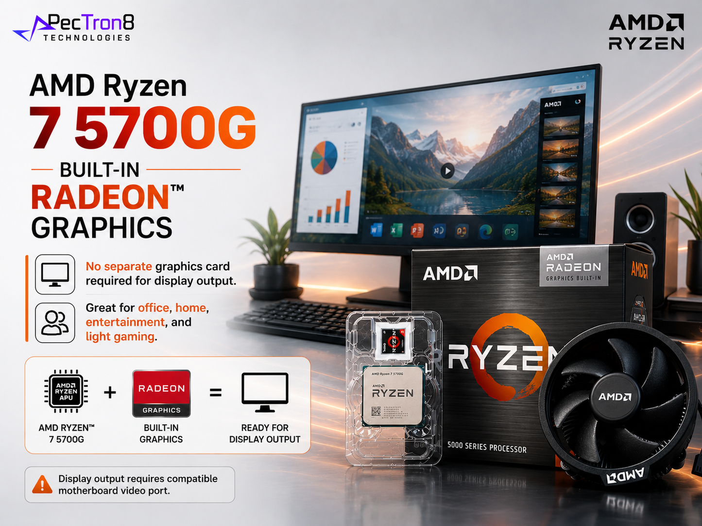 AMD Ryzen 7 5700G AM4 Desktop Processor with Radeon Graphics and Wraith Stealth Cooler