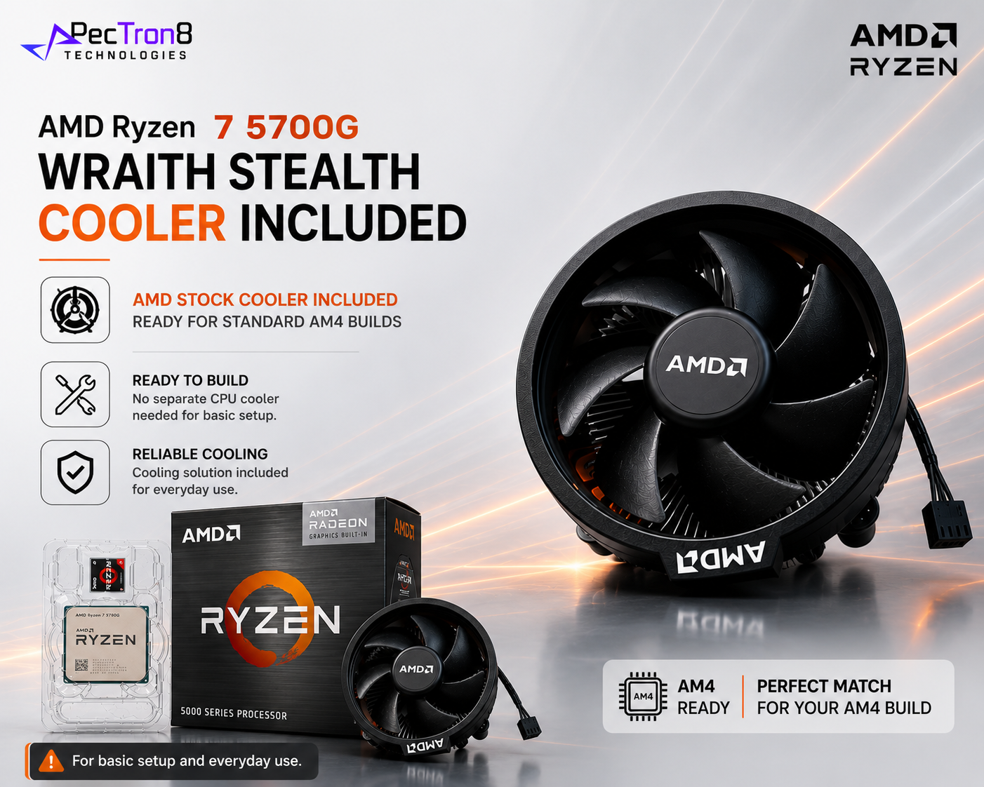 AMD Ryzen 7 5700G AM4 Desktop Processor with Radeon Graphics and Wraith Stealth Cooler