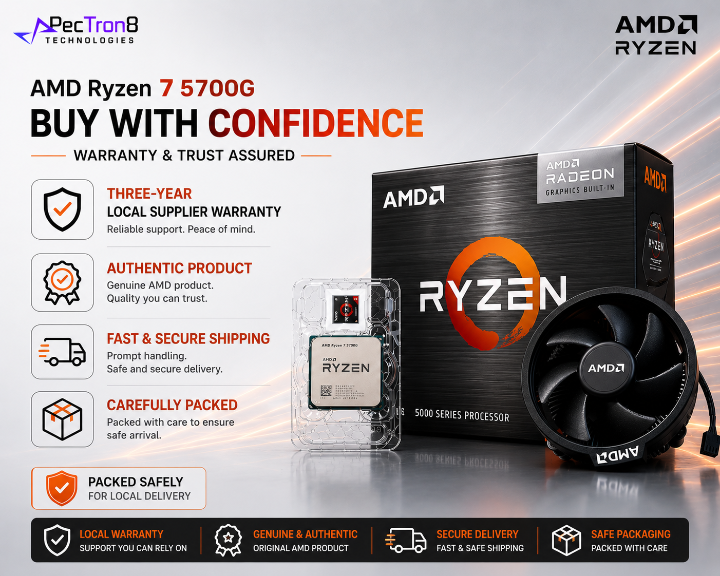 AMD Ryzen 7 5700G AM4 Desktop Processor with Radeon Graphics and Wraith Stealth Cooler