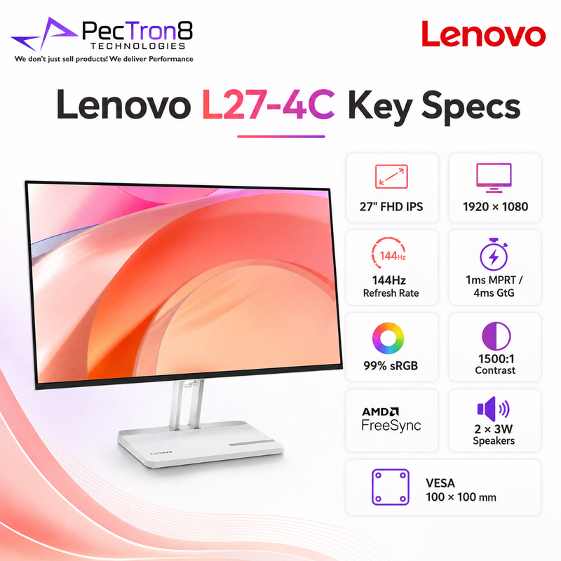Lenovo L27-4C FHD 27 Inch Monitor for PC Laptop Office Study Home Use with HDMI VGA